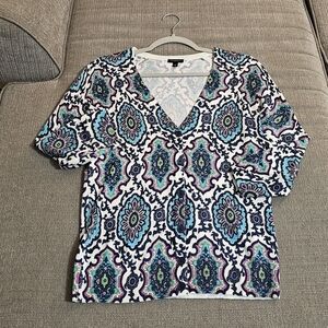 Talbots Blue Green Cream Office Cute Career Casual Sweater Size Small